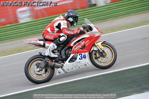 2009-09-26 Imola 0739 Variante alta - Supersport - Free Practice - Emanuele Russo - Yamaha YZF R6